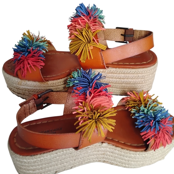 American Eagle Outfitters Brown Espadrille Sandals with Multicolor Pom Poms - Picture 7 of 12